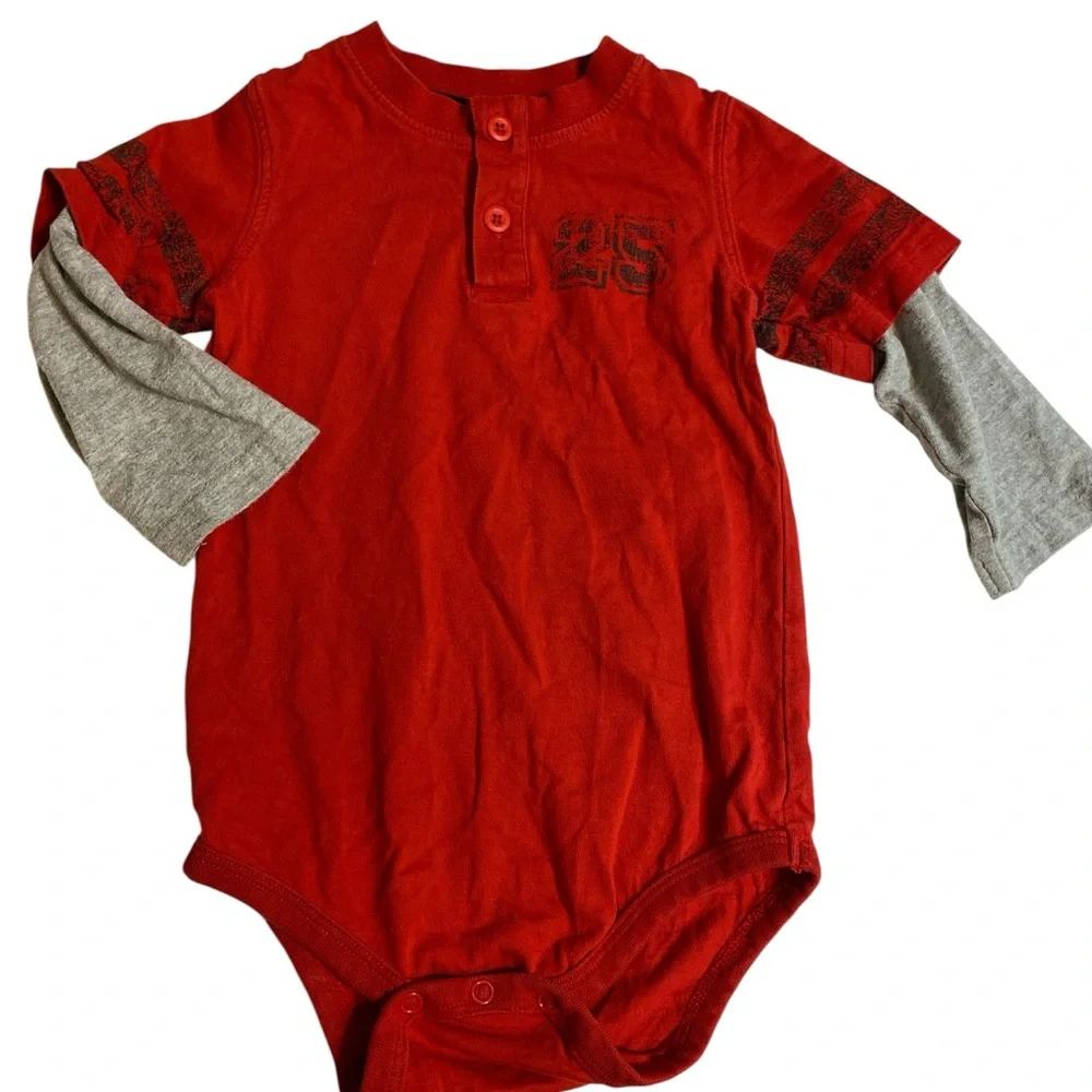 Toddler 24 months two long sleeve onsies and pair of pants red gray